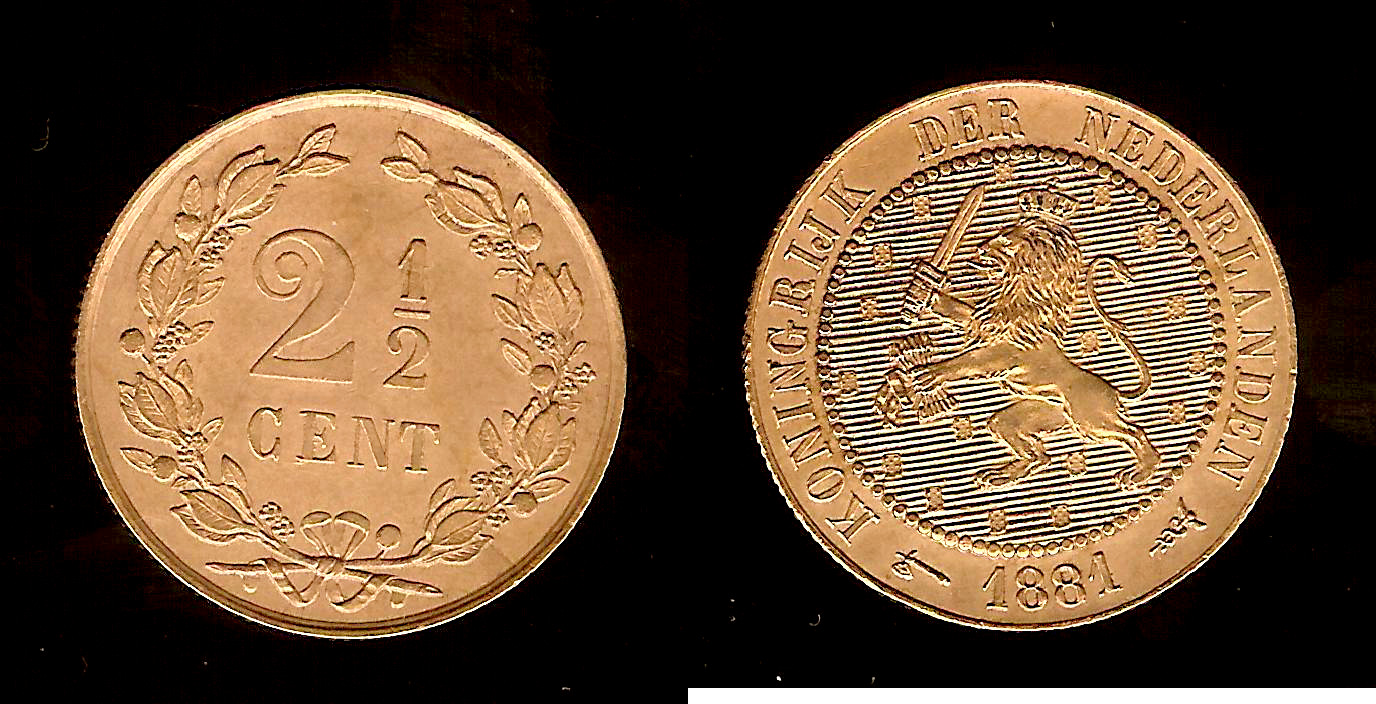PAYS-BAS 2 1/2 Cents lion couronné 1881 Utrecht SUP+